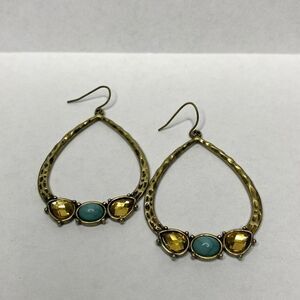 Hammered Drop Earrings with Yellow and Blue Stones
